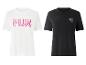 Twee T-shirts: een wit met roze 'FUN'-tekst en een zwart met een luipaardprint hart.
