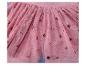 Close-up van een roze tule rok met gouden glitters en bloemdetails