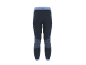 Zwarte en blauwe sportlegging met getextureerde patronen en elastische tailleband.