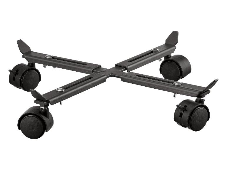 Zwarte verstelbare CPU-wagen met wielen.