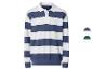Blauw-wit gestreept poloshirt met lange mouwen, witte kraag en knopen
