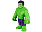 Een groene Hulk-speelgoedfiguur met paarse broek.