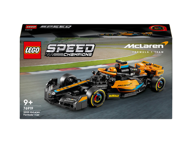 Lego Speed Champions set met een McLaren Formule 1 auto.