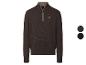 Bruine gebreide trui met rits en opstaande kraag, met geborduurd logo.