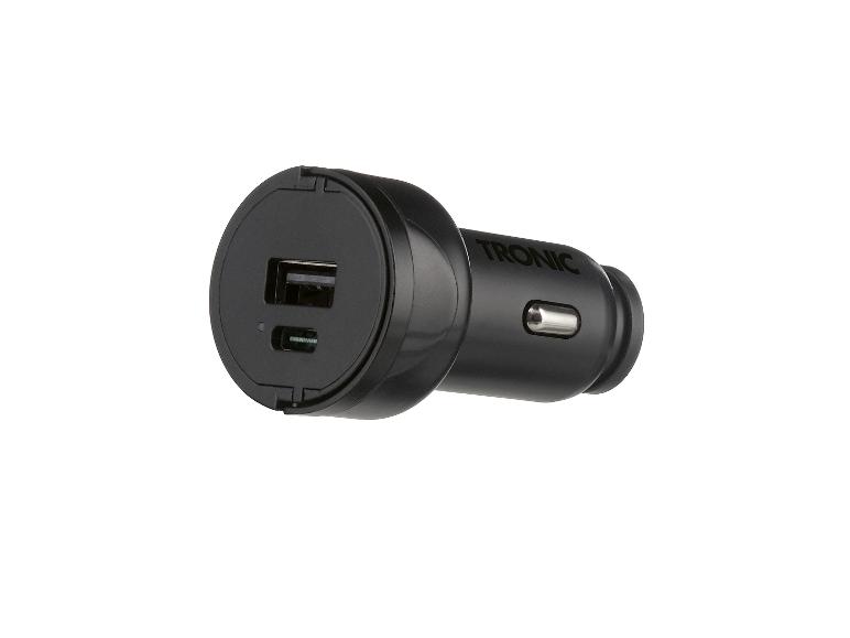 Zwarte autolader met USB-A en USB-C poorten