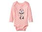 Roze babyromper met lange mouwen, Minnie Mouse-print en bloemenpatroon