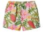 Dames shorts met tropische bloemenprint in roze, groen en geel.