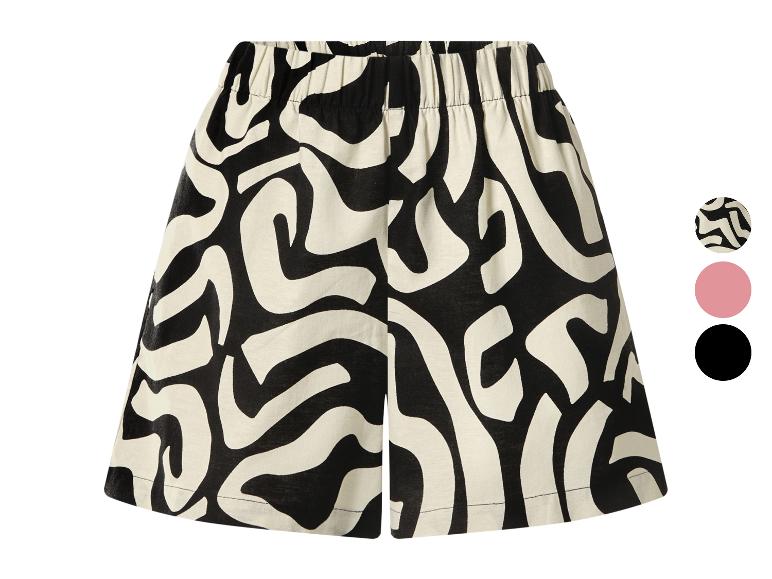Dames shorts met abstracte zwart-witte print en elastische tailleband.