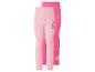 Twee roze en fuchsia kinderleggings met cartoonprint.