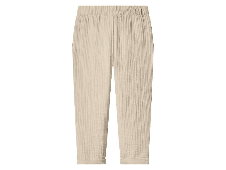 Beige katoenen broek met elastische taille en opgerolde zomen