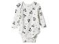 Witte baby romper met lange mouwen en Mickey Mouse-print.