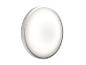 Ronde LED plafondlamp met zilveren rand, straalt zacht wit licht uit.