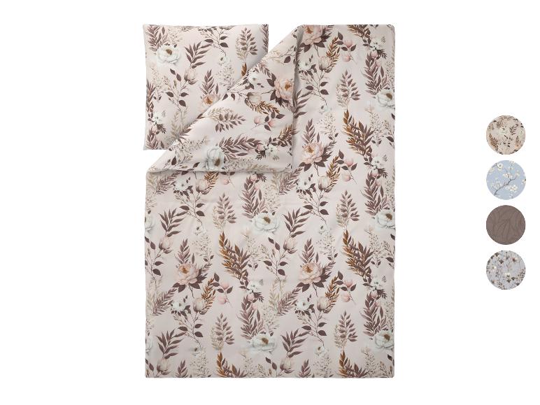 Beddengoed met beige en bruin bloemenpatroon, met stalen in cirkels