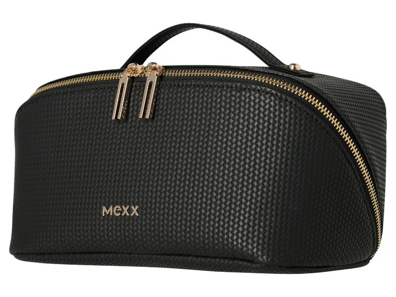 Zwarte make-uptas met gouden rits en MEXX-logo