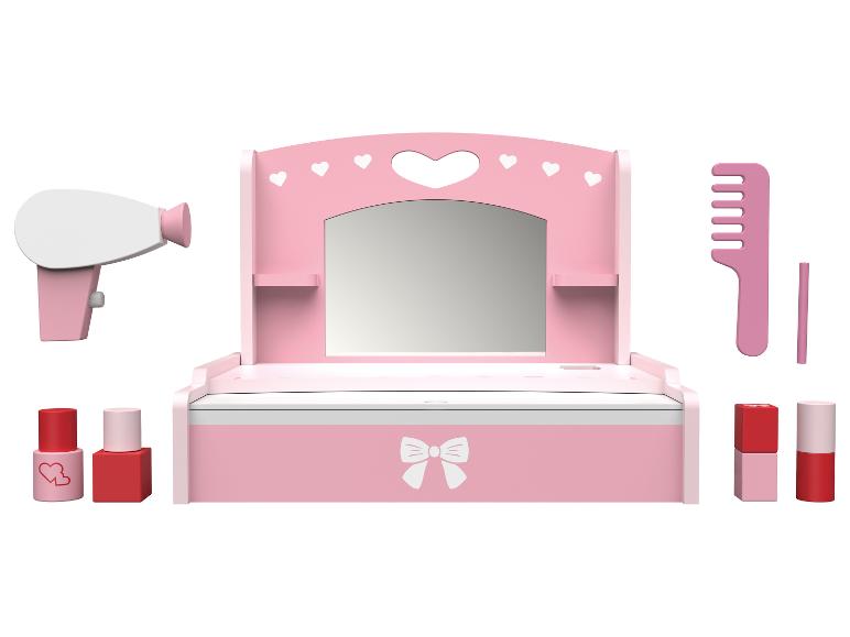 Roze make-up speelset met spiegel, föhn en accessoires.