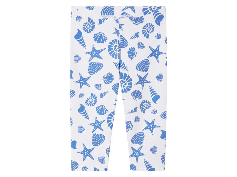 Kinder leggings met maritiem dessin: blauwe schelpen en zeesterren.