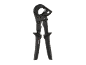 Zwarte ratelkabelknipper met ergonomische handgrepen.
