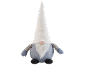 Decoratieve stoffen kabouter met witte muts, witte baard en lichtblauw lichaam.