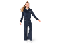 Meisje in donkerblauw velours trainingspak met capuchon en wijde broek