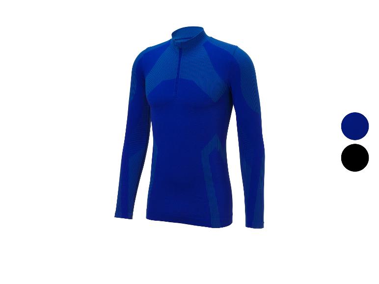 Blauw sportshirt met lange mouwen en korte rits, met kleuropties.