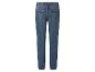 Blauwe damesjeans met achterzakken, achteraanzicht.