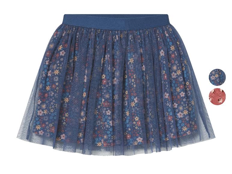 Meisjes tule rok met bloemenprint, verkrijgbaar in donkerblauw en roze.
