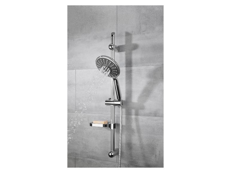 Verchroomde doucheset met zeepbak: een elegant en functioneel douchesysteem.