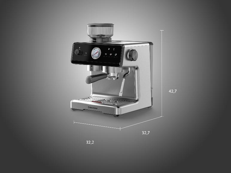 Premium-Espressomaschine SILVERCREST SEMST 1500 A1 met afmetingen.