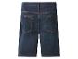 Donkerblauwe denim shorts met oranje stiksels, achteraanzicht