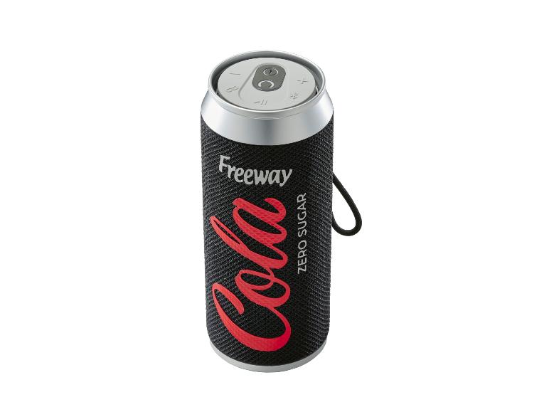 Draagbare luidspreker in de vorm van een frisdrankblikje, met de tekst 'Freeway Cola Zero Sugar'.