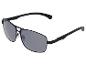 Aviator zonnebril met zwart montuur en grijze glazen.