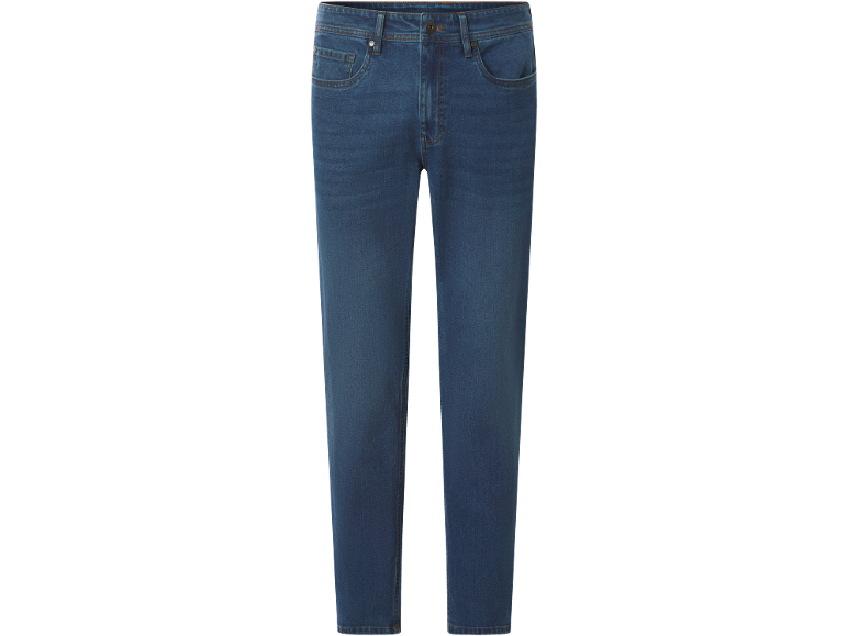 Donkerblauwe jeans met bruine stiksels