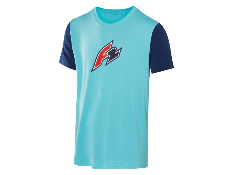 Lichtblauw en donkerblauw F2 T-shirt, sportieve stijl.