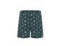 Donkergroene zwemshort met witte palmbomenprint.