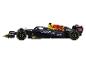 Een zwarte Formule 1-raceauto met Red Bull, Oracle en Mobil 1 logo's.