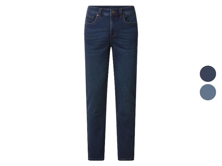 Donkerblauwe herenjeans met twee kleuropties aan de zijkant.