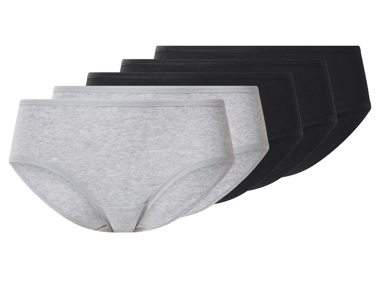 Verpakking van 5 katoenen slips, 2 grijze en 3 zwarte.