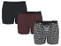 Set van drie boxershorts: één zwart, één bordeauxrood en één gestreept.