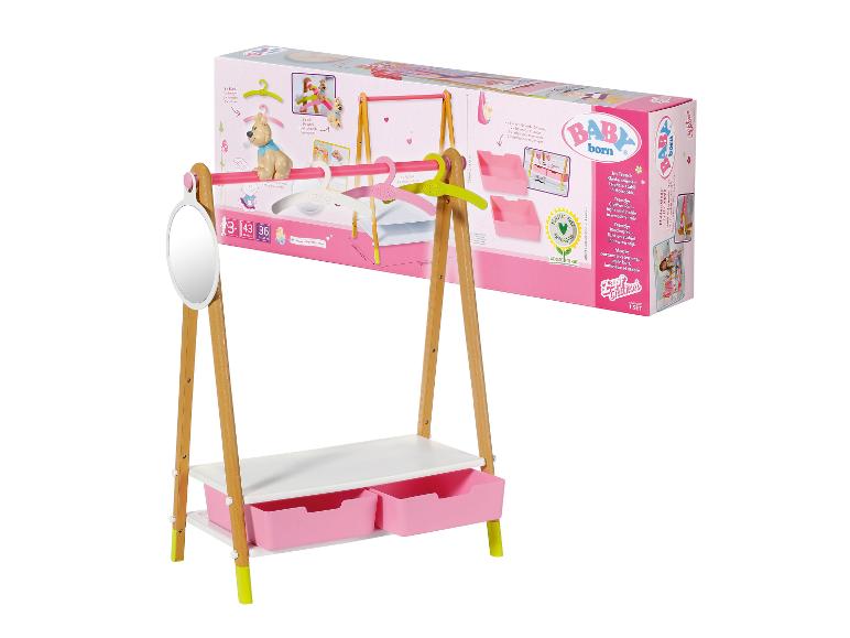 BABY born kledingrek in houtstijl met spiegel en opberglades.