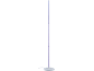 Witte vloerlamp met paars licht op een zwarte achtergrond.
