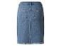 Lichtblauwe, aansluitende jeansrok.