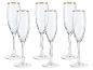 Zes glazen met een gouden rand, geschikt voor champagne of prosecco.