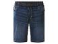 Donkerblauwe denim shorts met elastische tailleband met trekkoord en voorzakken.