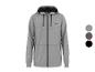 Grijze heren hoodie met rits, zwarte details en kleurstalen.