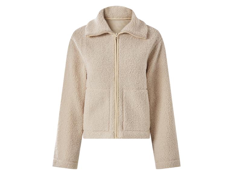 Beige teddy fleecejack met rits en kraag