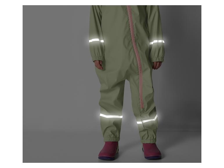 Groene regenbroek met reflecterende details.