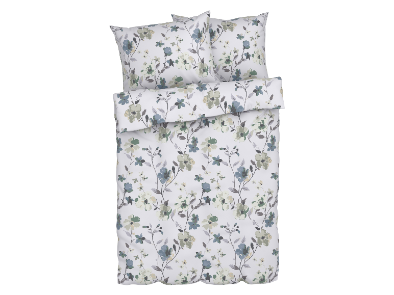Bloemen beddengoed set in grijs en blauw.