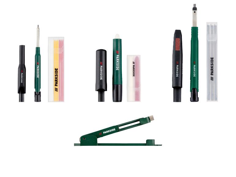 Parkside timmermanspotloodset met vullingen en puntenslijper.