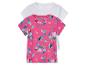 Twee shirts voor kinderen: een witte en een roze met tropische Peppa Pig print.
