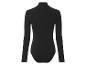 Een zwart, lang mouw, geribbeld bodysuit.